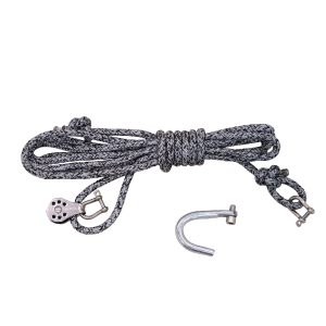 Studio view of our Cool Shade Umbrella Pulley System, showcasing the quality rope and metal parts.