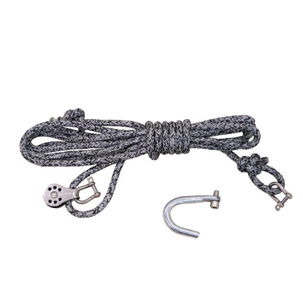 Studio view of our Cool Shade Umbrella Pulley System, showcasing the quality rope and metal parts.