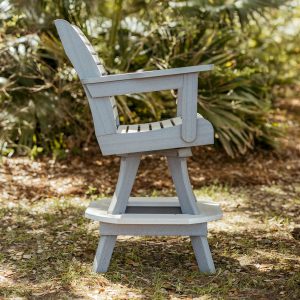 Side view of a Driftwood High Tide Outdoor Bar Chair, showing the seat position and quality of the build.