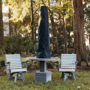 Black Palmetto Canopy Storage Cover on a Palmetto Umbrella. A great umbrella cover solution.