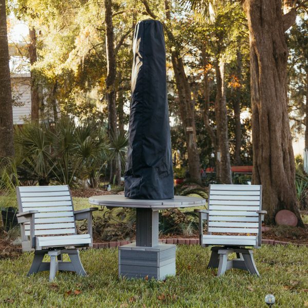 Black Palmetto Canopy Storage Cover on a Palmetto Umbrella. A great umbrella cover solution.