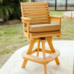 Tide Cushion in a Natural Teak High Tide Chair. Sunbrella Cushion is Sorrento Toast.