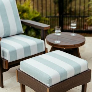 Sweetgrass Starter Package featuring two Sweetgrass chairs, two Bourbon ottomans, and a Bourbon side table.